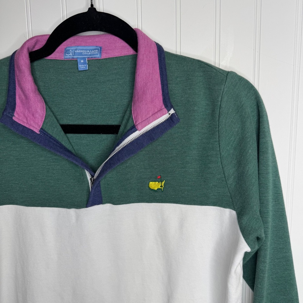Magnolia Lane Masters Quarter Zip Green & White Colorblock Women's Medium